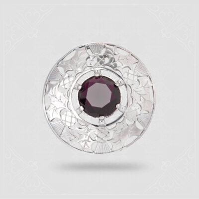 Open Thistle Plaid Brooch With Stone