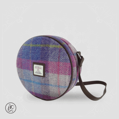 Harris Tweed 'Bannock' Round Bag in Pink / Purple Tartan