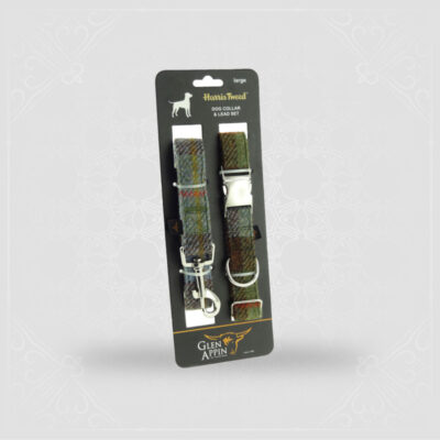 Harris Tweed Dog Collar and Lead Set - Large in MacLeod Tartan