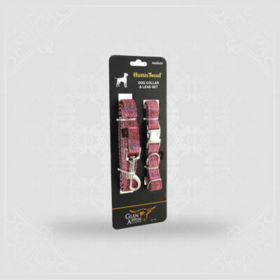 Harris Tweed Dog Collar and Lead Set - Medium in Pink Check